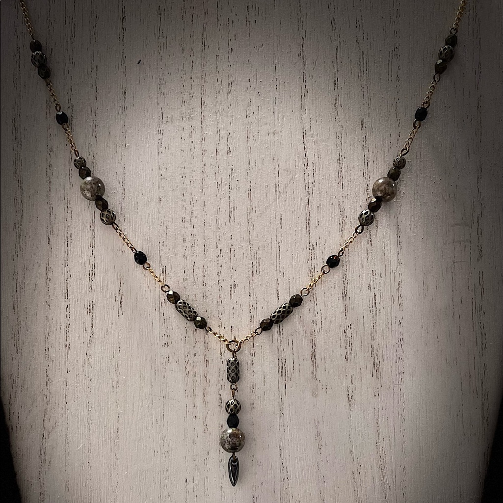 Natural Stone Pyrite Beads Necklace And Earrings Set Victorian Style 17$